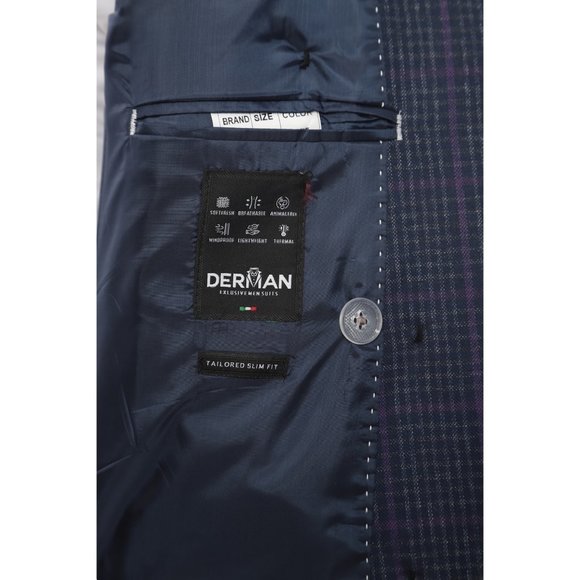 2-piece Double Breast Glen Plaid Navy Suit By Derman Suits - Picture 2 of 4